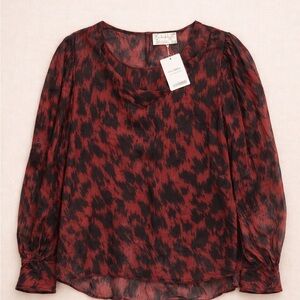 Free People Red and Black Abstract Blouse